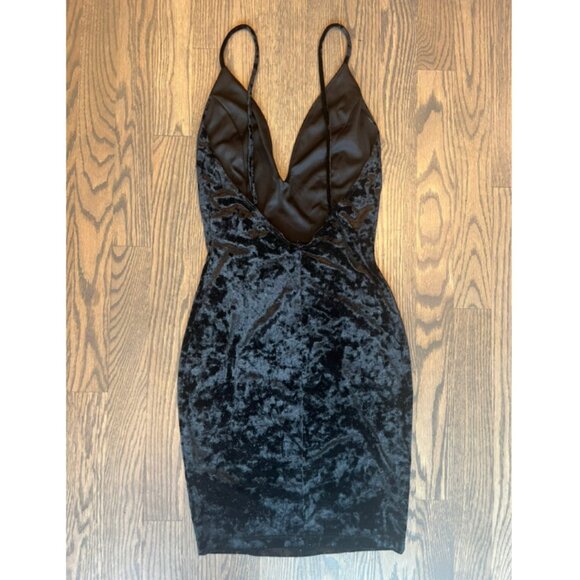 GLARE Black Velvet Sparkly Plunge Mini Dress - Size Small/Extra Small - Picture 3 of 4